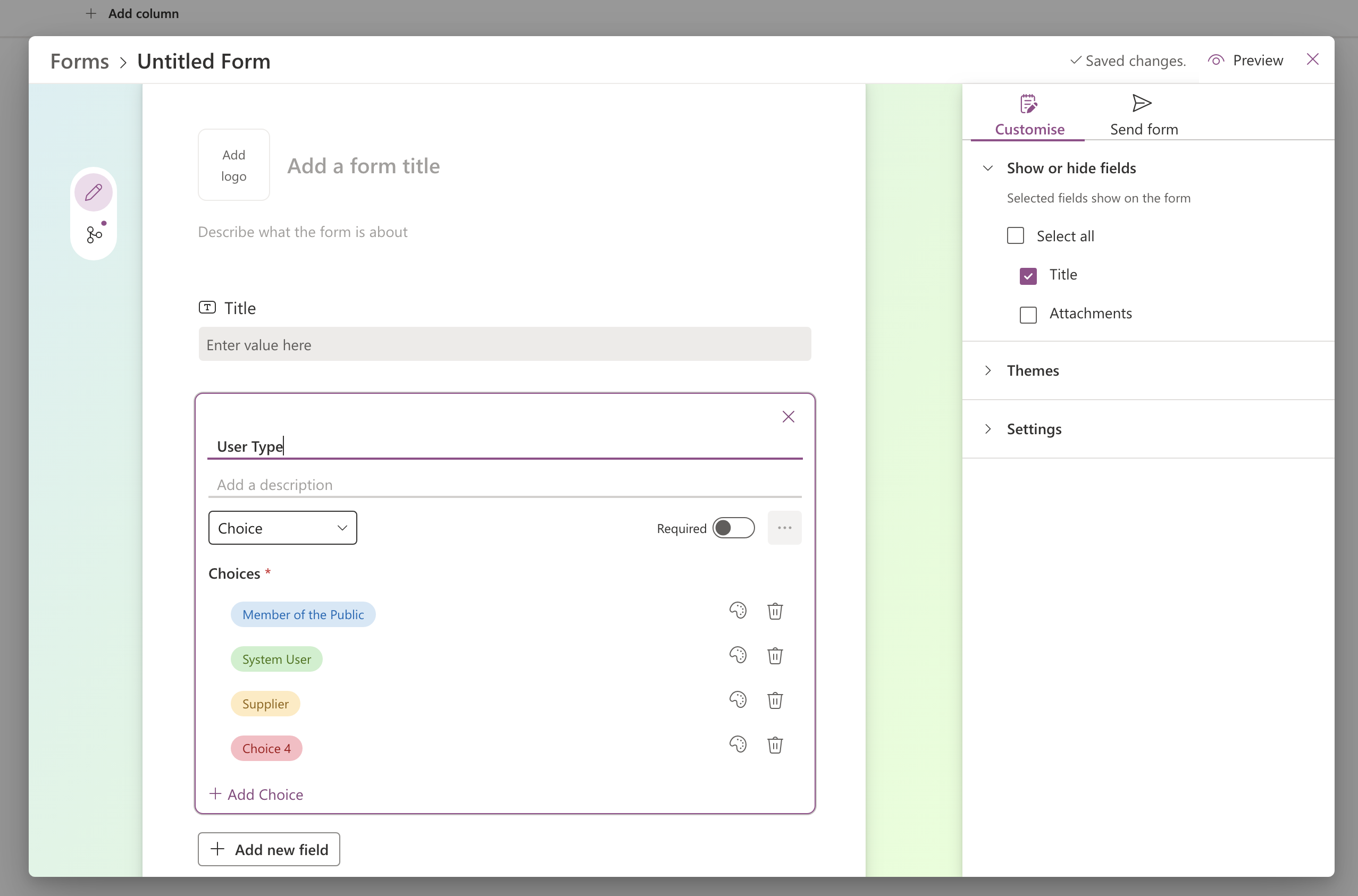 Screenshot of form screen