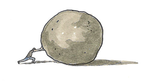 Rolling a stone - watercolor illustration